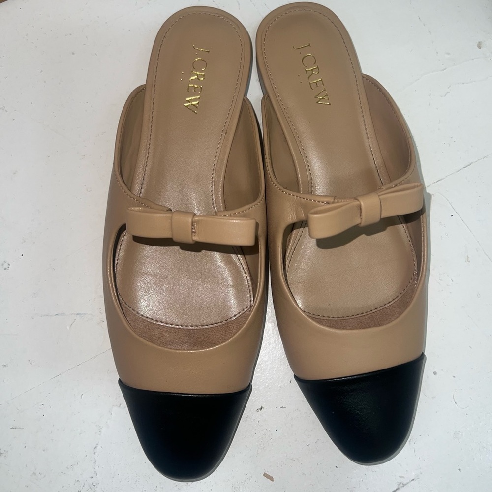 J. Crew Women's Tan and Black Bow Mules size 8
